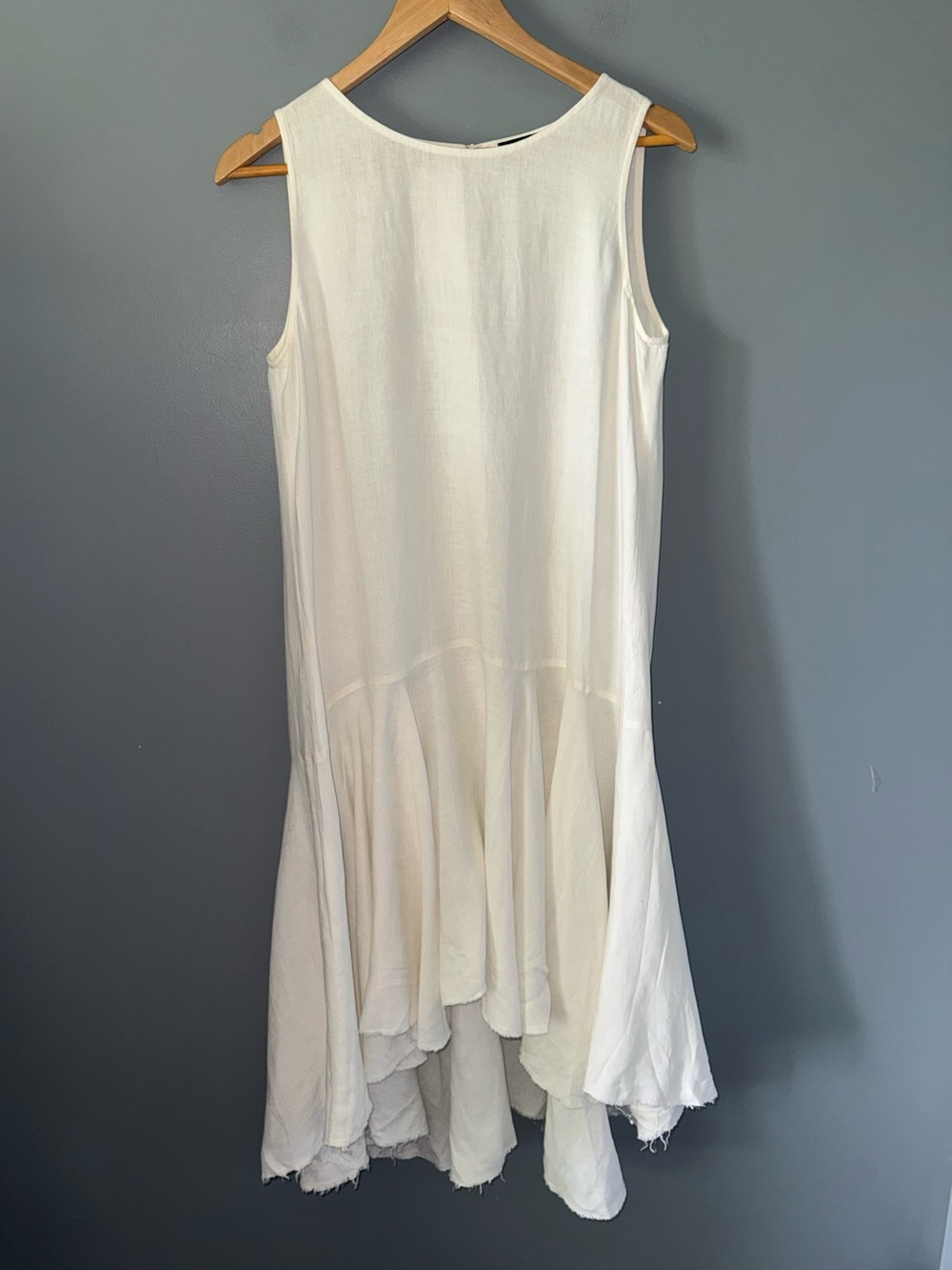 Antonelli Firenze White  Sleeveless Hi-Low Dress Raw Hem Italy IT 42 US 6